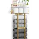 Aetyord Towel Racks for Bathroom - Wall Mounted Metal Rack with Wood Plank, Bathroom Storage Organizer, Towel Holder Stores 6 Large Rolled Towels Easily, Gold and Size XL 31"