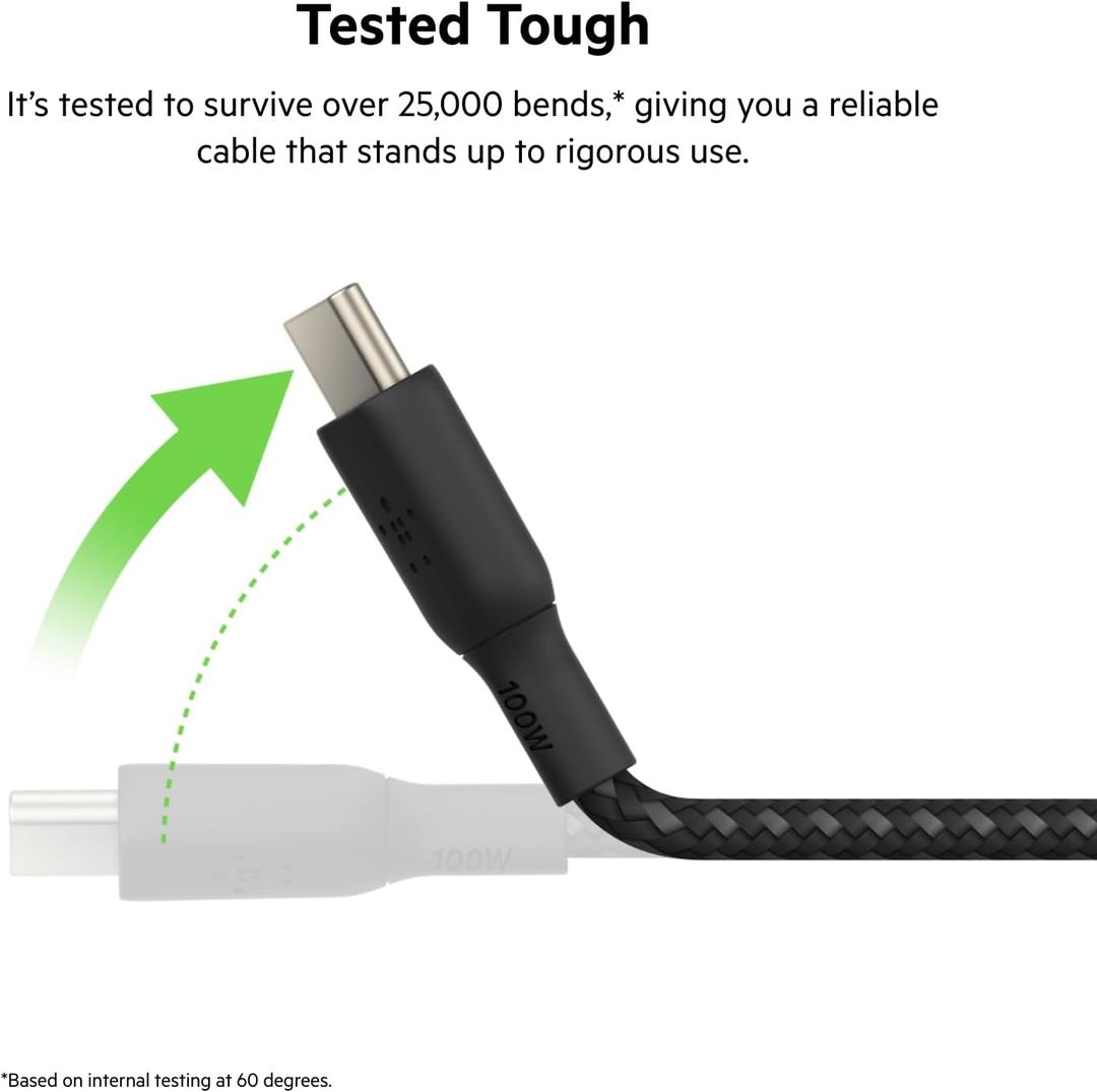 Belkin - BOOST↑CHARGE Braided USB-C 2.0, Fast Charging Cable 100W for iPhone, iPad, MacBook, Samsung, Nintendo Switch 2 & More - Black