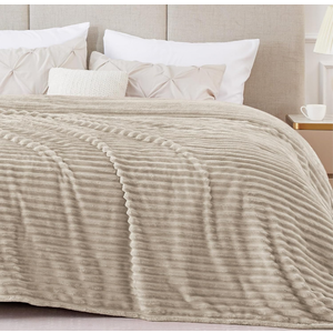 BEDELITE Fleece Blanket King Size – 3D Ribbed Jacquard Soft and Warm Decorative Fuzzy Blankets – Cozy, Fluffy, Plush Lightweight Throw Blankets for Couch, Bed, Sofa(Linen, 108x90 inches)