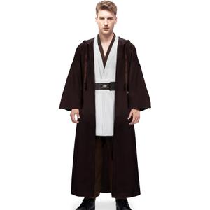 Adult Tunic Costume Cloak for Jedi Outfit Men Knight Hooded Robe Cape Pants Full Set Suit Halloween Cosplay Uniform (Medium)