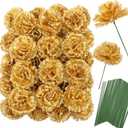 Jdsour 50 Pack Artificial Silk Carnation Picks, Artificial Flowers Carnation Heads with Stems for DIY Flower Wall Wedding Bouquets Centerpieces Arrangements Decorations -Gold