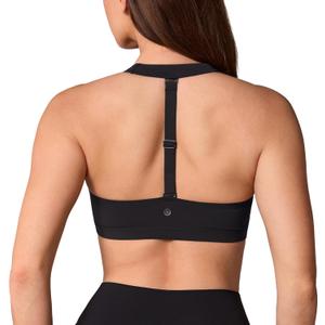 UNISSU Hugcurve Halter Detachable Racerback Sports Bras for Women Square Neck Padded Open Back Yoga Workout Top (XX-Large, Black)
