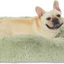 Bedfolks Waterproof Crate Bed, Plush Dog Kennel Pad with Removable Cover, Faux Fur, Washable, 35"x23", Sage Green