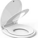 17" White Round Toilet Seat for Adult and Child, Built-In Potty Training Seat with Soft Quiet Close Non-Slip Design, Magnetic Kids Seat and Cover for Round/Oval Toilets, Easy to Install and Clean