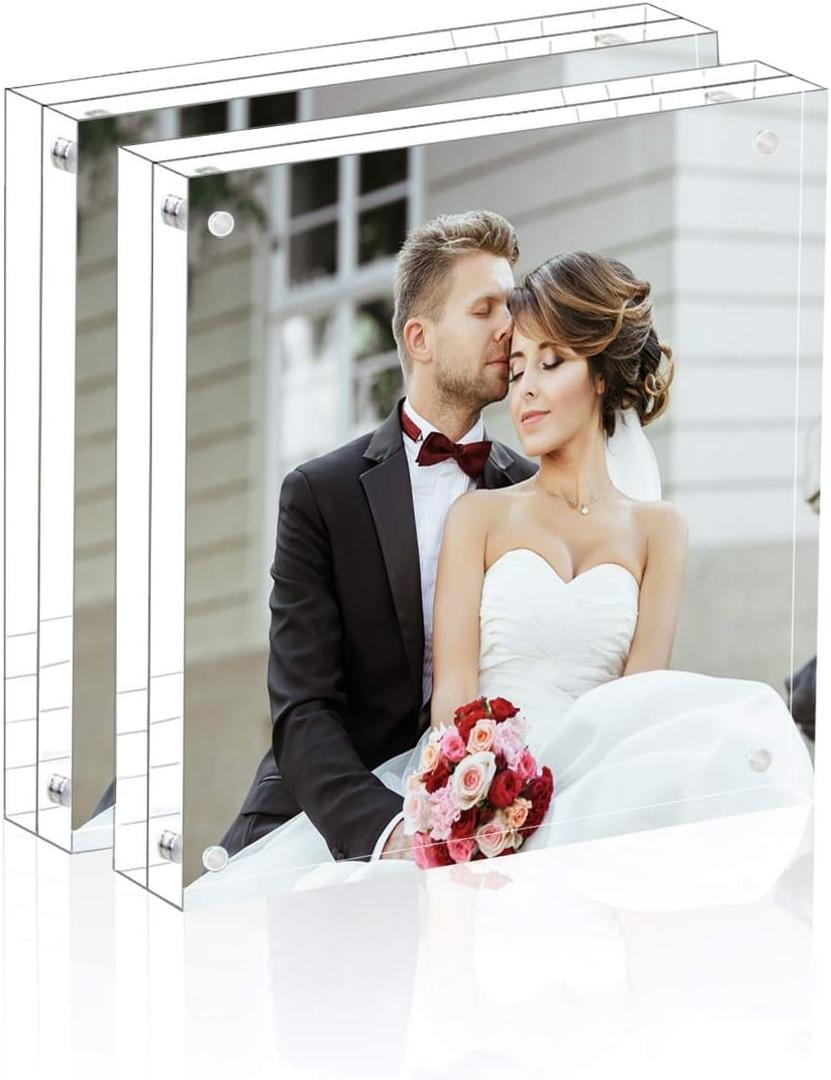 Magicool Premium Acrylic Photo Frame- Magnet Photo Frame -Double Sied Thick Desktop Frames (4x4, 2pack)