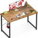 Casaottima 40 Inch Small Computer Desk for Home Office, Study Writing Table for Small Spaces, Simple Modern Desk with Headphone Hooks, Rustic Brown