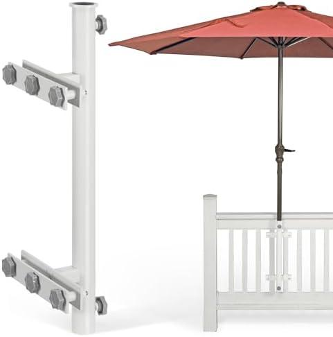 Walrkaur 304 Stainless Steel Patio Umbrella Holder, Heavy-Duty Umbrella Deck Mount, for Outdoor Umbrella Holder for Deck Railing,Grille Deck Umbrella Mount(Grille, White)