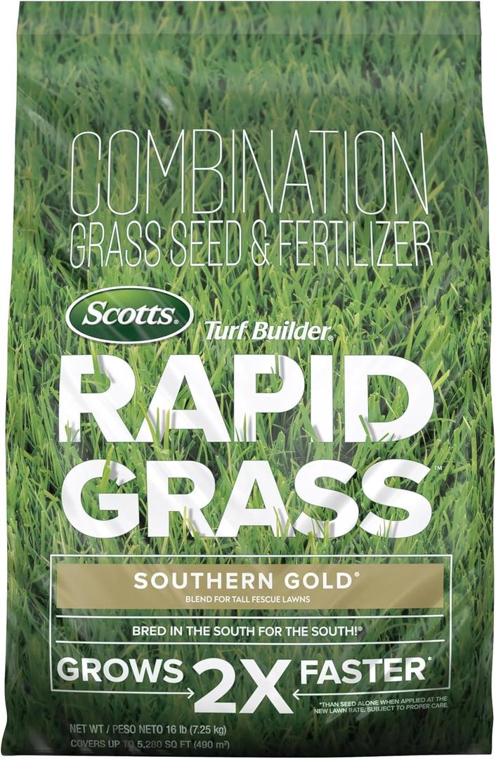 Scotts Turf Builder Rapid Grass Southern Gold Blend for Tall Fescue Lawns - Combination Grass Seed & Lawn Fertilizer, Covers Up to 5,280 sq. ft., 16 lb.