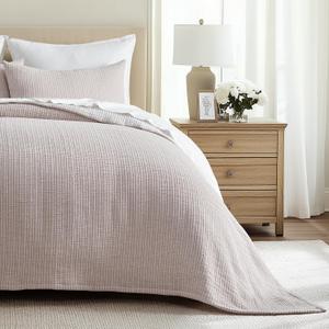 Cotton Gauze Full Queen Bedspread, Ultra Soft Prewashed Pick Stitch Matelass Coverlet, Lightweight Textured Oversized Queen Quilt Bedding Set for All Season, with 2 Shams, Rosette Beige
