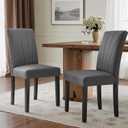 VECELO Upholstered Dining Chairs Set of 2, Modern Fabric and High Back & Solid Wood Legs, Parsons for Kitchen/Living Room- Dark Gray