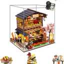 DIY Dollhouse Miniature Kit with Dust Proof and Music Box Japanese Sushi Shop Dolls House Furniture 3D Wooden Hand Craft Creative Puzzle Toy Birthday Gift for Friends