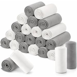 Newwiee 48 Pcs Fleece Throw Blankets Bulk 50'' x 60'' Oeko-tex Standard 100 Certified Spring Outdoor Wedding Guest Blankets Lightweight for Sleepover Donation Lap Pet Sofa Home (White/Gray)