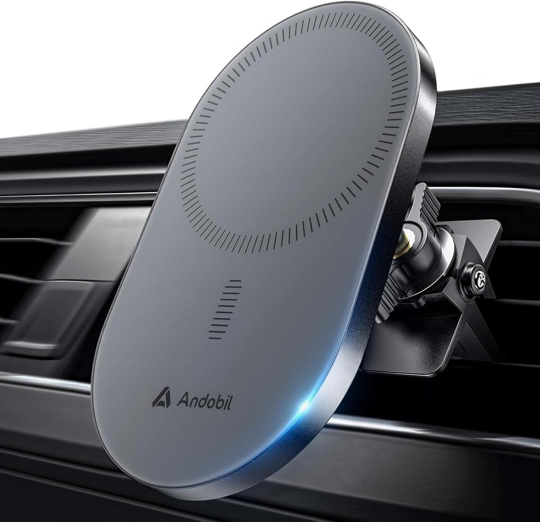 andobil 2026 Upgraded for Magsafe Car Mount [Biggest Panel, Big Phone Friendly] 360 Rotation Magnetic Phone Holder for Car Vent Suitable for iPhone 17/16/15 Pro Max Samsung S25/S24 (Grey)