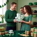 Silkfly 12 Set St. Patrick's Day 2 Cup Drink Carrier with Handle Shamrock Irish Blessing Cards Disposable Kraft Paperboard Handled 12-30 oz Coffee Cup Holder for Party Supplies Cold Hot Drinks