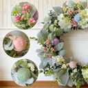 Easter Wreaths for Front Door, 20 inch Easter Door Wreath Decorations with Eggs Lambs Ear Leaves, Artificial Spring Wreath with Hydrangeas Flowers for Home Wall Window Farmhouse Decor