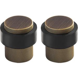 Solid Brass Door Stopper Heavy Duty Cylindrical Floor Mount Door Stop with Rubber, Wall Protector Mounted Doorstop Protect Door Knobs, 1-3/5" Height, 2 Pack, Bronze