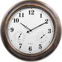 Outdoor Clocks Waterproof, 18 in Large Outdoor Clock for Patio w/Thermometer Hygrometer, Silent Battery Operated Decorative Vintage Wall Clock for Living Room/Bathroom/Pool, Bronze