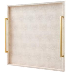 Gerrii 24" x 24" Extra Large Leather Ottoman Tray for Coffee Table, Decorative Square Leather Tray with Gold Handles, Luxury Serving Trays for Living Room Ottoman, Vanity, Home Decor(Beige)