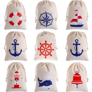 Shellwei 24 Pack Nautical Gift Bags Cotton Nautical Anchors Drawstring Bags Themed Favor Boat Goodie 7 x 5 inch for Boys Girls Birthday Wedding Beach Theme Parties Supplies Favors