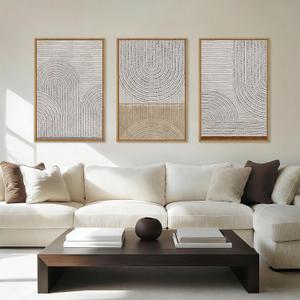 Aryroi Large Neutral Spiral Circles Framed Canvas Wall Art,Boho Beige Geometric Wall Decor,Modern Abstract Arch Artwork,Mid Century Minimalist Art Print for Living Room,Bedroom,Office- 16"x24"x3