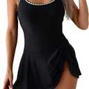 Eomenie One Piece Swimdress Swimsuits for Women Tummy Control Swim Dresses Skirt Bathing Suit (X-Large, Black White Color Black)