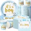 200 Pcs Blue Baby Shower Paper Plates Napkins Cups Boy Baby Shower Party Supplies Tableware Set Blue Disposable Cup Napkin for 50 Guest Boys Spring Party Decoration