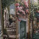 Modern French Flower Street Framed Canvas Wall Art Set,Romantic Green Landscape Wall Decor,Vintage Mediterranean Bookstore Neutral Coast Cityscape Artwork for Living Room, Bedroom-24 x36 x3