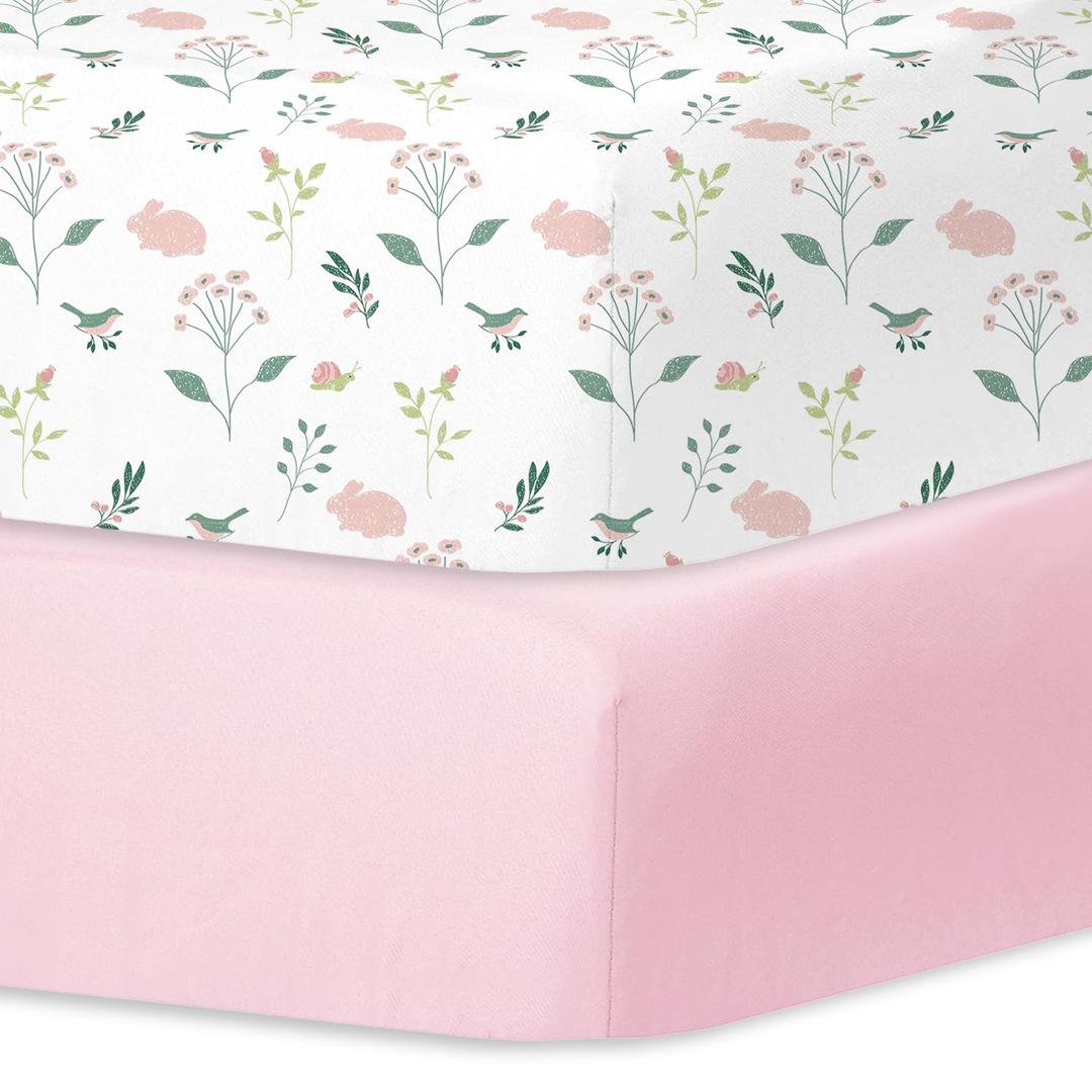 Little Grape Land Crib Sheets for Girls and Boys, 2pk Baby Crib Fitted Sheet for Standard Size Crib and Toddler Mattress, Super Soft Baby Sheet (Little Bunny)