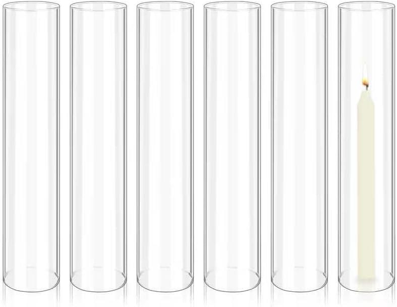 6 PCS Hurricane Candle Holder 3" W x 16" H Hurricane Glass Candle Holders Bottomless Cylinder Sleeve Tall Clear Glass Cylinder Open Both Ends, Chimney Tube Cover Open Ended Candle Shade