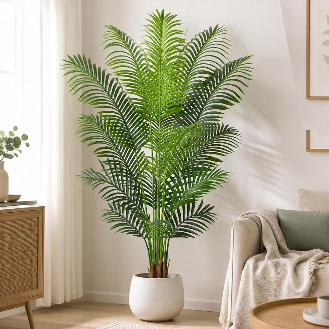 5.2ft Artificial Palm Tree Indoor Plant Tall Fake Tropical Paradise Palm Tree in Pot with Real Bark Design Faux Areca Palm Tree for Home Office Living Room Bedroom Farmhouse Modern Decor 1pcs
