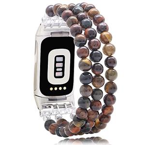 C&L Accessories Compatible with Fitbit Charge 6 & 5 Beaded Handmade Adjustable Bracelet Replacement Bands for Women (Rainbow Tiger Eye)