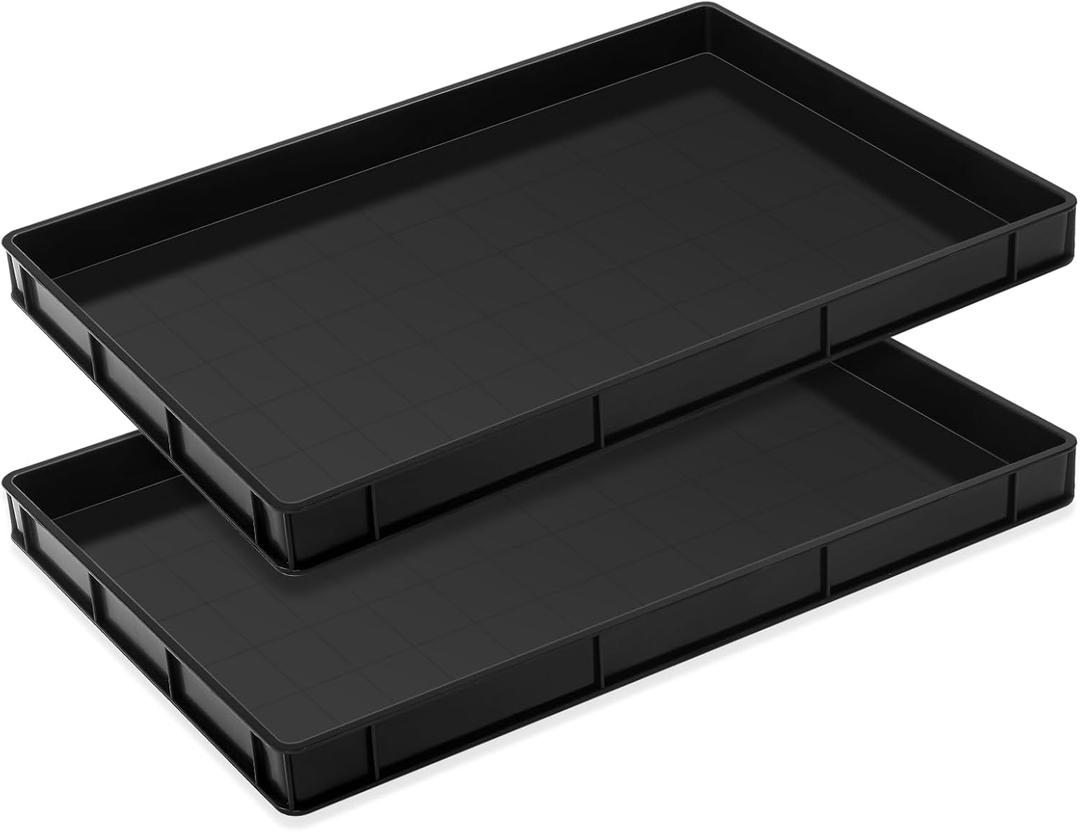 Baderke 1 Pc 24 x 15.5 Inches Oil Drain Pan for Changing Leak Proof Mini Fridge Drip Tray Plastic Oil Change Pan for Mini Fridges Air Conditioners Machinery Under Car (Black,1.89 Inch)
