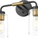 zeyu 2-Light Modern Vanity Lighting Fixture, 14 Inch Black and Gold Bathroom Light Fixture with Clear Glass Shade, ZS62B-2W BK+BG