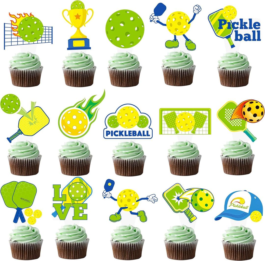48Pcs Pickleball Cupcake Toppers Pickleball Birthday Party Decorations Pickleball Theme Cupcake Decorations for Pickleball Themed Birthday Party Baby Shower Supplies