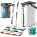 HoMettler DualMop and Bucket Set, 3Tank Flat Mop and Bucket System with Separate Dirty and Clean Water, Wall Cleaner Mop, Flat Mops for Floor Cleaning with 6 Microfiber Pads