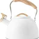3L White Stove Top Whistle Kettle Stainless Steel Whistling Tea Kettle European Style Teapot for Household and Kitchen Whistling Kettle Suitable for All Hob/Sto