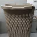 Mind Reader Slim Laundry Hamper with Lid, 60L Tall Clothes Basket, Narrow Tapered Design for Bathrooms, Closets and Laundry Rooms, Plastic, Tan, 1 Piece