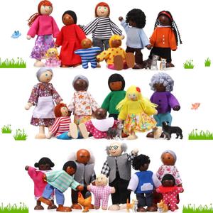 HyDren 30 Pcs Wooden Dollhouse People Wooden Family of 23 People 7 Pets Dollhouse Figures Doll House Dolls Accessories for Girls Boys Toddlers Children Kids Pretend Role Play Dress up Party Gift