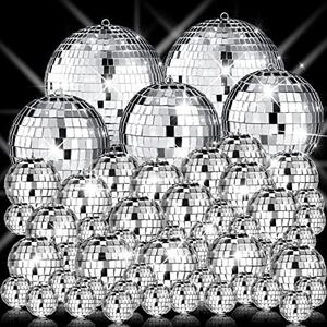 Sumind 35 Pcs Christmas Disco Balls Decor Silver Mirror Disco Balls Hanging Decor Assorted Reflective Wedding Dance Music Festivals for Stage Club Ballroom Hall Prop (1.2'',2'',3.2'',4'')