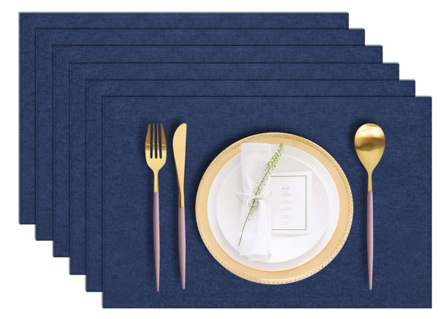 Cloth Placemats Set of 6, Cotton Linen Blend Machine Washable Durable Linen Table Mats, Heat Resistant Placemats Wrinkle Free Place Mats for Dining Table, Easy to Clean (Navy, 6)