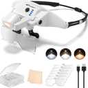Magnifying Glass with Light, 1X-4X Magnifying Glasses, Rechargeable Magnifier Headset with Magnetic Headband, Detachable 6 Lenses, 3 Light Modes Magnify Glasses for Close Work Crafts Sewing