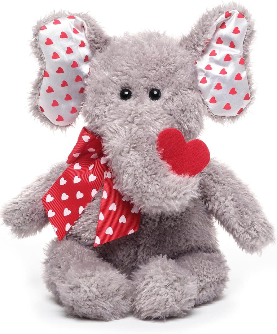 Bearington Hugh Loves You Elephant Stuffed Animal - 13" Cuddly Valentines Stuffed Animal with Soft Grey Fur and Heart Details - Adorable Elephant Valentines Day Gift for Kids, Babies, and Loved Ones