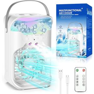 iFTY Small Portable Air Conditioners, Portable AC Unit w/Remote, 1.5L Water Tank, 3 Speeds, 2 Cool Mist, 3 Timers, 7 Night Light, Mini Air Conditioner, Personal Air Cooler Fan for Room Bedroom White