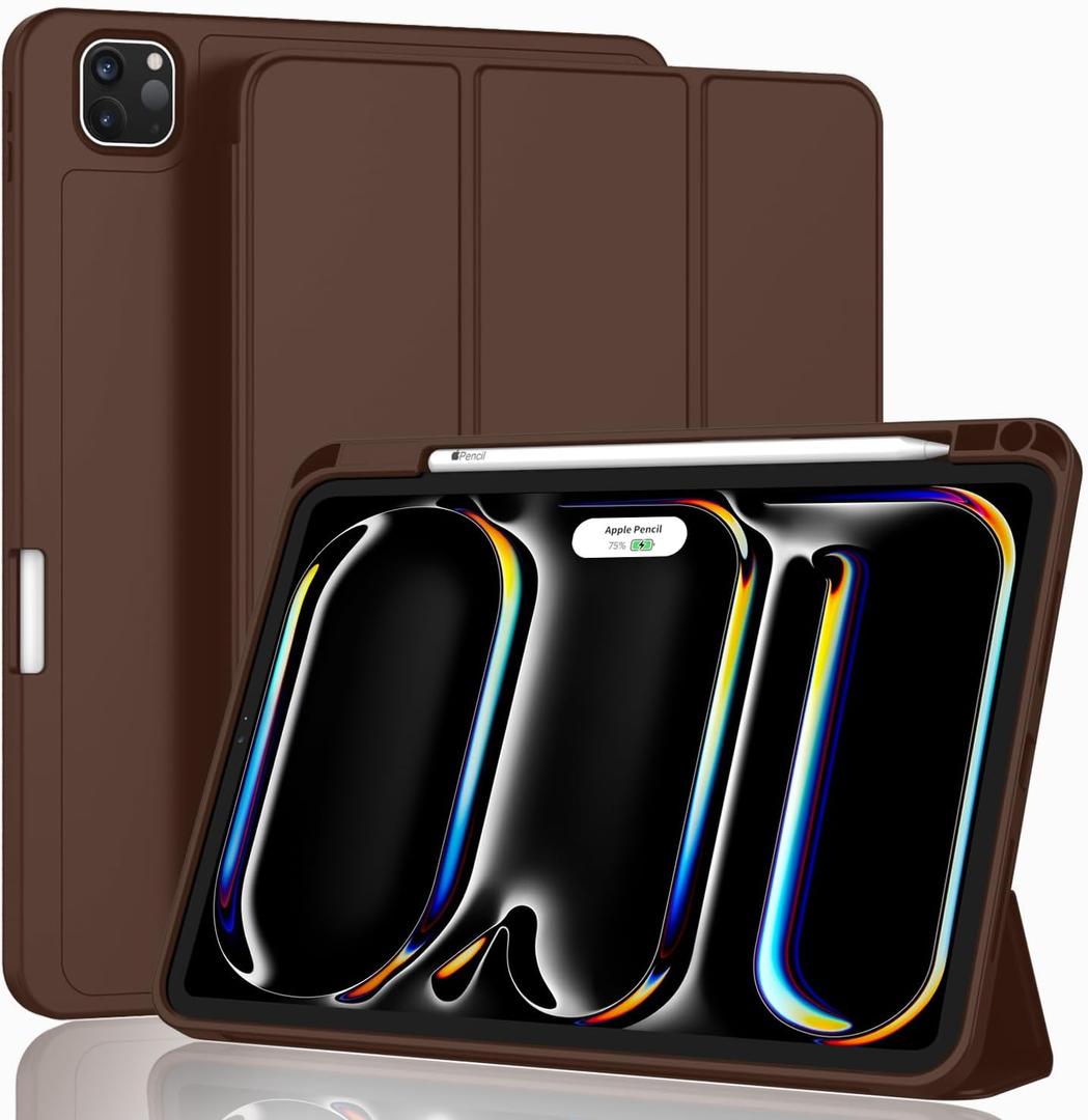 ZryXal New iPad Pro 13 Inch Case (M5) 2025 / (M4) 2024 with Pencil Holder, Smart iPad Case [Support Pencil Pro and Pencil (USB-C)], Support Touch ID and Auto Wake/Sleep (New Chocolate)