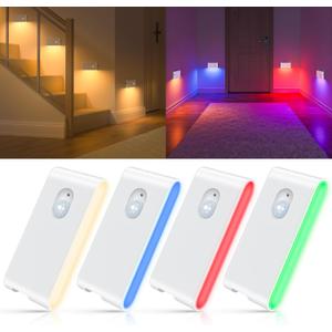 WILLED Stair Lights Indoor RGB & Warm White,Rechargeable Motion Sensor Night Light,Wireless Motion Sensor Lights Indoor for Stair,Bathroom,Hallway,Kitchen,Closet,Cabinet,Bedroom,Kids' Room (4 Pack)