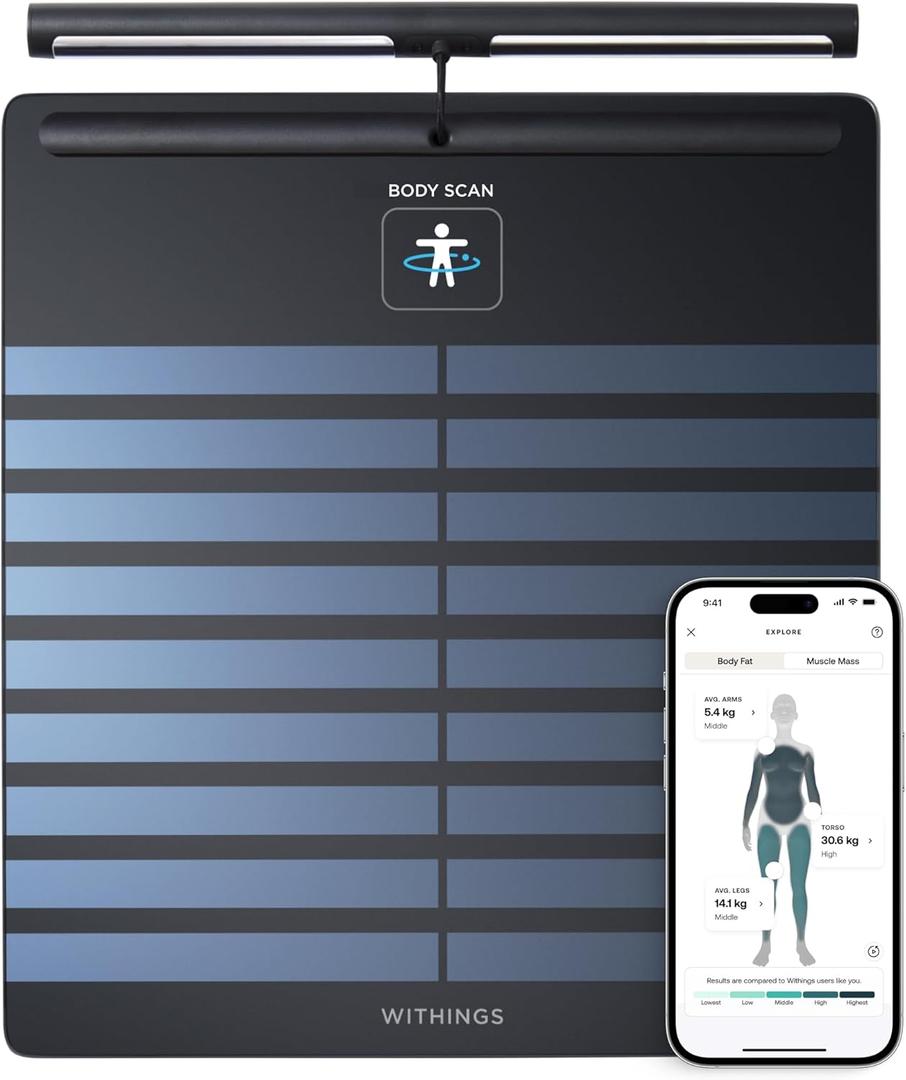 WITHINGS Smart Scales for Body Weight, FSA or HSA Eligible, Body Analysis, Fat Content, Muscle Mass, Bone Density, Visceral Fat, Bathroom Scale, BMI Scales Digital Weight and Body Fat, Bluetooth, WiFi (Black)