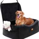 Dog Car Seat for Large Dogs up to 60 lbs or 2 Small Dogs with 4" Memory Foam, Medium Pet Booster Seat Cover with Triple Safety Belts, Adjustable Leashes, Detachable/Washable (Dark Black, Large)