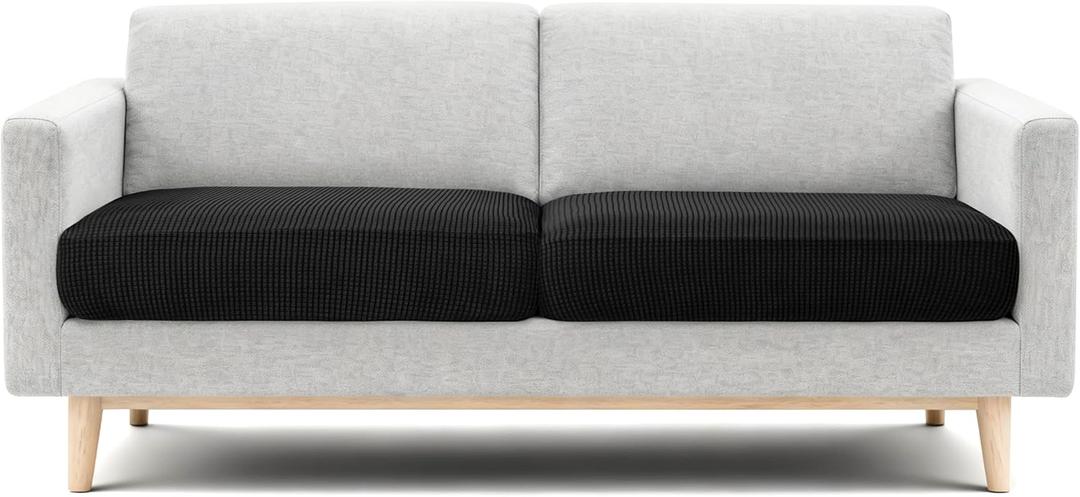 CHUN YI 2 Piece Couch Cushion Covers for Sofa Seat Slipcovers Suitable With Spandex Jacquard Washable Fabric (2 Piece Sofa Cushion Covers, Black)