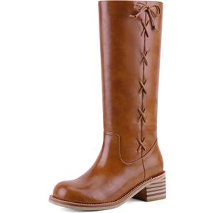 VBDB Women's Knee High Boots Square Toe Chunky Block Heel Long Boots for Women Comfortable Low Heel Womens Boots