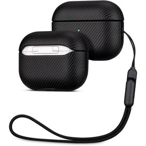 LOPIE Case for AirPods Pro 2nd Generation - Handmade AirPods Pro 2 Case Cover - Made of Vegan Leather - Carbon Fiber Style - Drop Protection Hard Shell Cover Compatible with Wireless Charging - Black